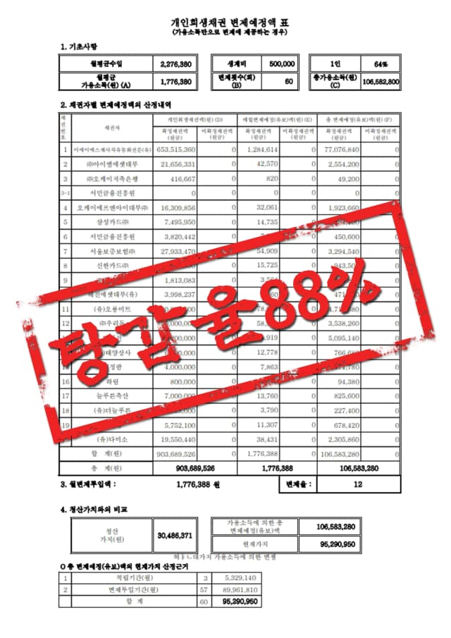탕감율 88% 성공사례